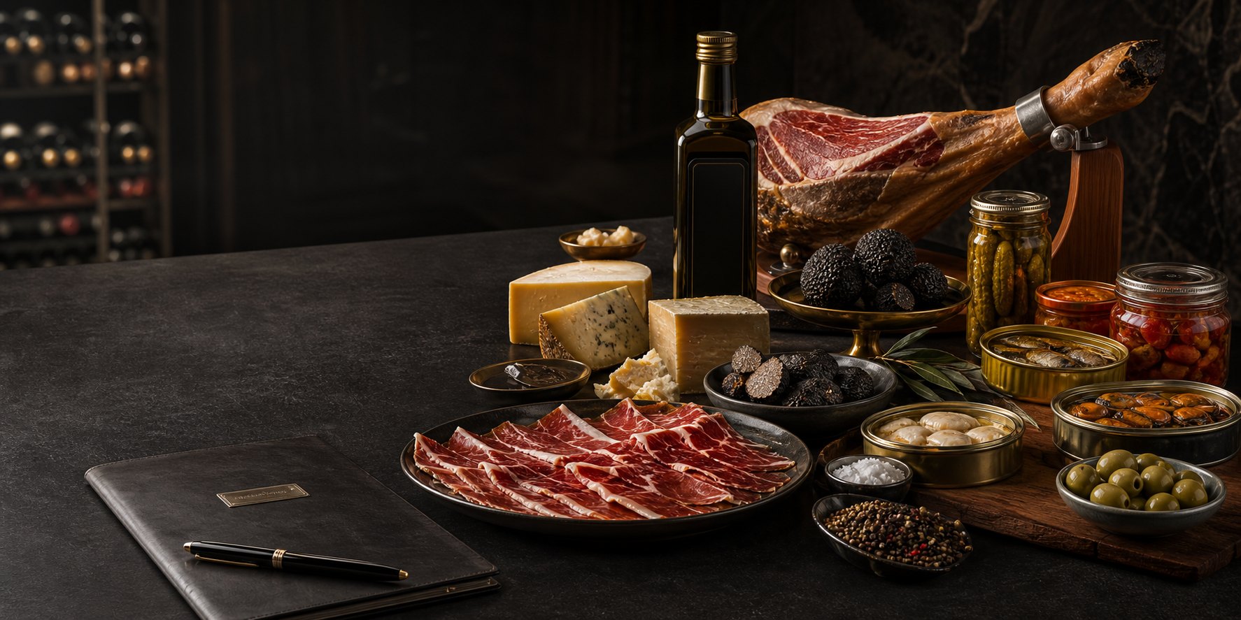 Catalogo gourmet profesional con ibericos, quesos, aceite, trufa y conservas